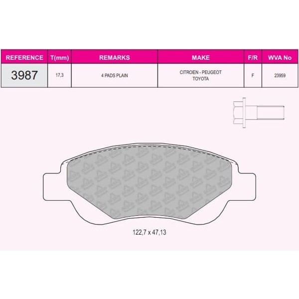 BESER 3987 Fren Balatası Ön 107 05- 108 14- / C1 05- C1 II 14- / Aygo 14- 