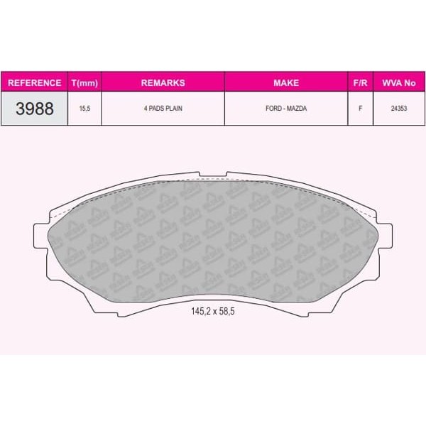 BESER 3988 Fren Balatası Ön Ranger 98-12 / B2500 99-06 Bt-50 06-15