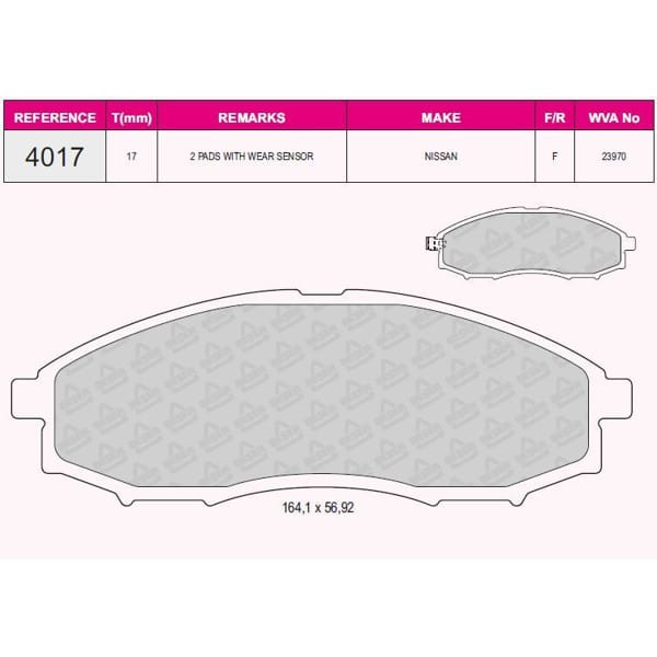 BESER 4017 Fren Balatası Ön Pathfınder 97-04 Pıck-Up D23 Skystar 02-05 Yd25 