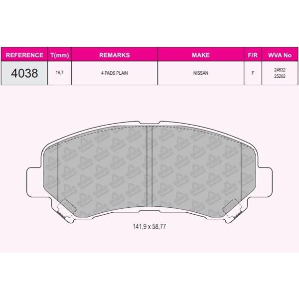 BESER 4038 Fren Balatası Ön Koleos 08- / Qashqai 07-12 X-Traıl 07-13 