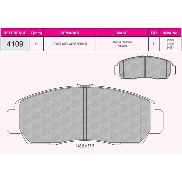 BESER 4109 Fren Balatası Ön Civic 07-11 Sedan Frv 05- Stream 00-
