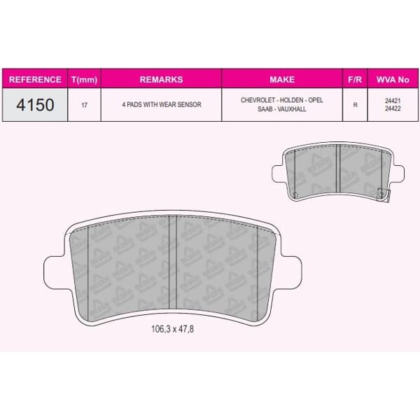 BESER 4150 Fren Balatası Arka Insignia 08- / Malıbu 12- / 9-5 10-12