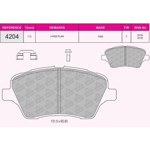 BESER 4204 Fren Balatası Ön Fiesta VI 12- B-Max 12- Tourneo Courier 14- 