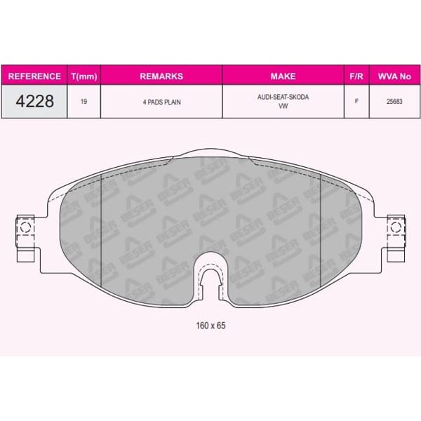 BESER 4228 Fren Balatası Ön A3 Golf Vıı Leon Octavia 1,2-1,4-1,8Tfsı 1,6-2,0TDI 12- 