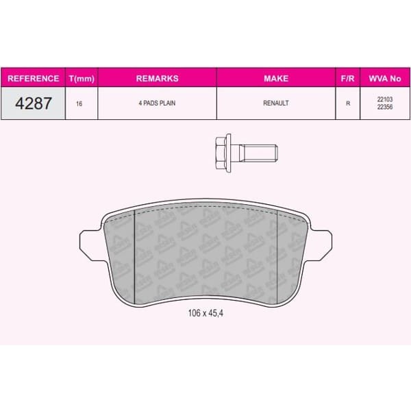 BESER 4287 Fren Balatası Arka Megane IV 2016- 