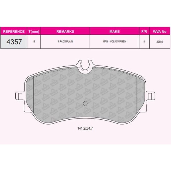 BESER 4357 Fren Balatası Arka Wva 22802 Crafter 2.0TDI 16- Man Tge 2.0TDI 16- Tek Teker