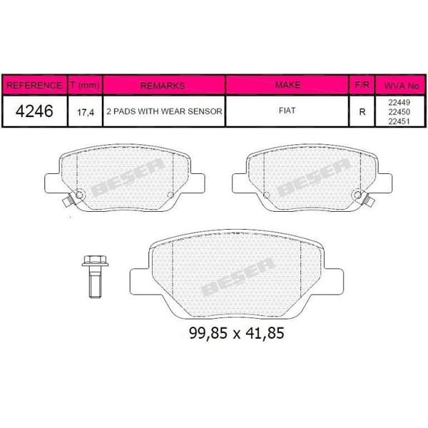 BESER T62424600 Fren Balatası Arka Fiat Egea 1.3 1.4 1.6 1.6D