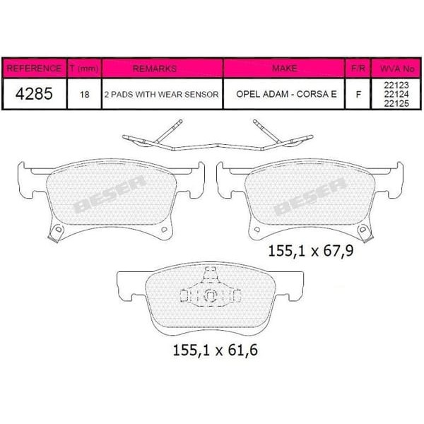 BESER T62428500 Fren Balatası Ön Adam 14-Corsa E 14- 
