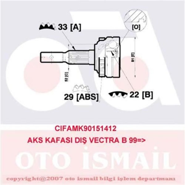 CIFAM 607-412 Aks Kafası Dış Absli Vectra B 95-03 1.6 16V 22X33X52 