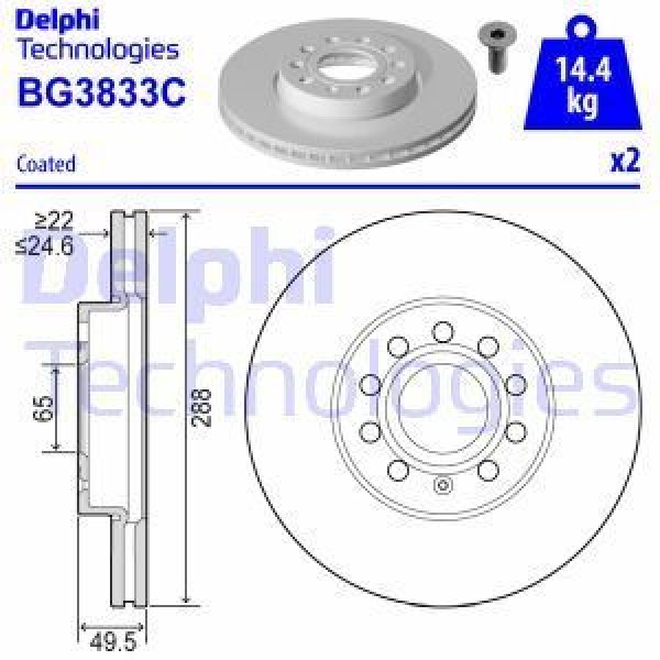 DELPHI BG3833C Ön Fren Aynası Audi A3-A1 VW Golf-Polo-Caddy-Eos-Jetta 03-