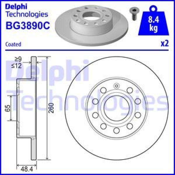 DELPHI BG3890C Fren Diski Arka Caddy III-Golf-V-VI-Plus-Jetta III-Altea 04-A3 03-Toledo III-Octavia 