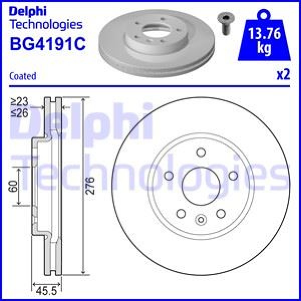 DELPHI BG4191C Fren Diski Çiftli Paket Boyalı Aveo.Astra