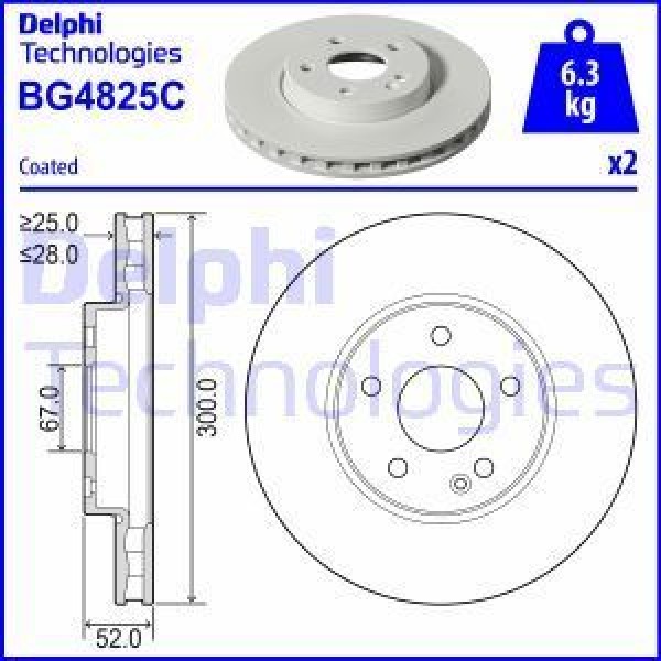 DELPHI BG4825C Fren Diski Çiftli Paket Boyalı Vito 