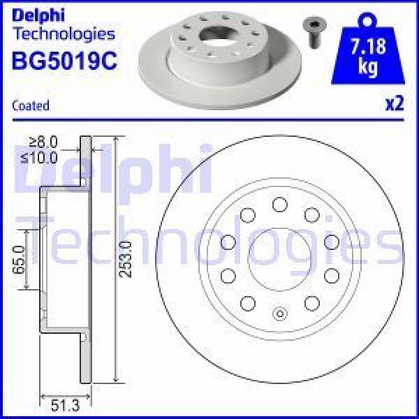DELPHI BG5019C Fren Diski Çiftli Paket -Boyalı VW-A3-Altea-Leon-Toledo-Octavia-Caddy-Golf 6-Jetta 4-