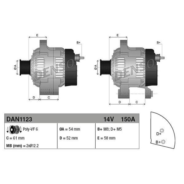 DENSO DAN1123 Alternatör Doblo 1,6D Multıjet-Gıulıetta 1,6-2,0 12V 150A