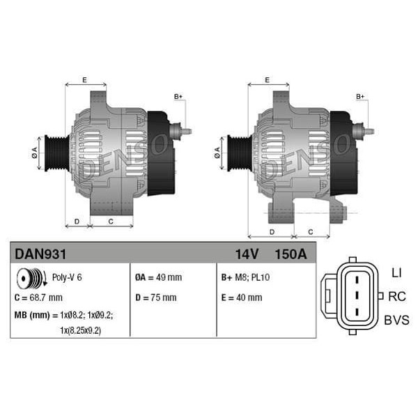 DENSO DAN931 Alternatör Focus II 08-11C Max 03-07 2.0Duratech-He 16V 145Ps Otomatik Şanzıman 12V 150