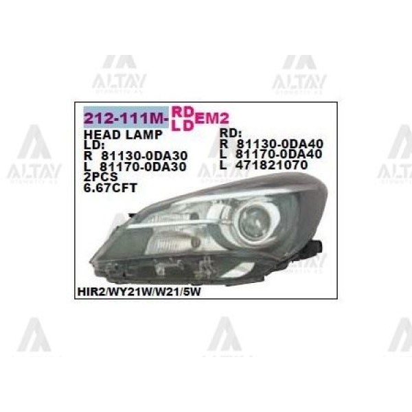 DEPO 212-111ML-LDEM2 Ön Far Sol- Motorlu Siyah Mercekli - Toyota Yaris 14- 