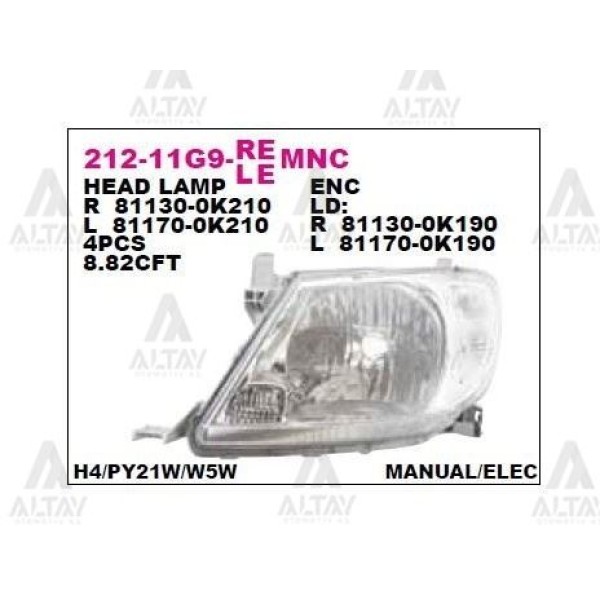 DEPO 212-11G9L-LEMNC Ön Far Sol- Toyota Hilux Vigo 09-10