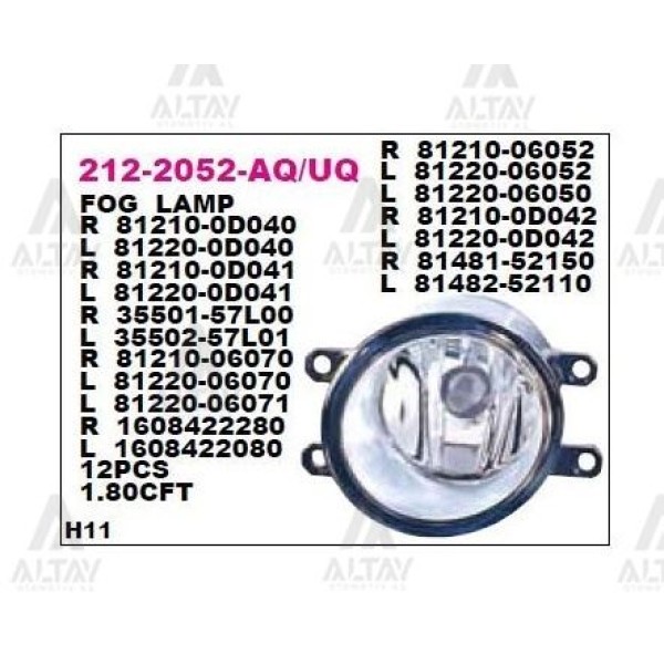 DEPO 212-2052R-UE Sis Lambası Sağ- Toyota Corolla-Auris 07- Avensis-Yarıs 06-