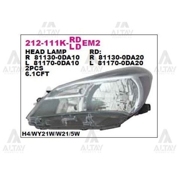 DEPO 212111KLLDEM2 Ön Far Sol Toyota Yaris 14-