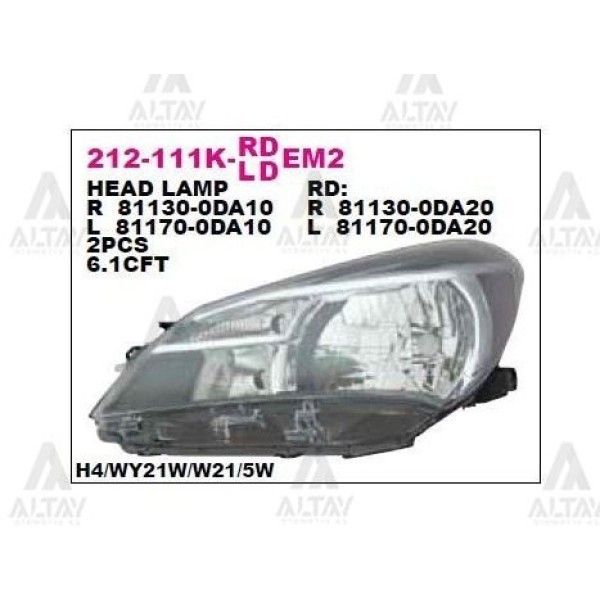 DEPO 212111KRLDEM2 Ön Far Sağ Toyota Yaris 14-