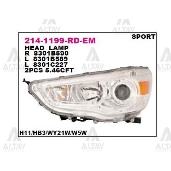 DEPO 214-1199L-LD-EM Ön Far Sol- Mitsubishi Asx 10- 
