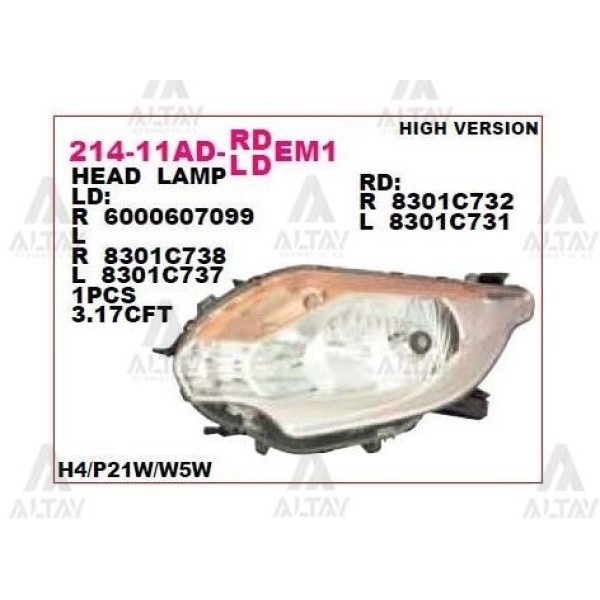 DEPO 214-11ADL-LDEM1 Ön Far Sol- Krom - Mitsubishi L200 15- Fiat Fullback 15- 