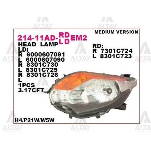 DEPO 214-11ADL-LDEM2 Ön Far Sol- Siyah - Mitsubishi L200 15- Fiat Fullback 15- 