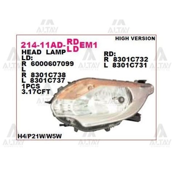 DEPO 214-11ADR-LDEM1 Ön Far Sağ- Krom - Mitsubishi L200 15- Fiat Fullback 15- 