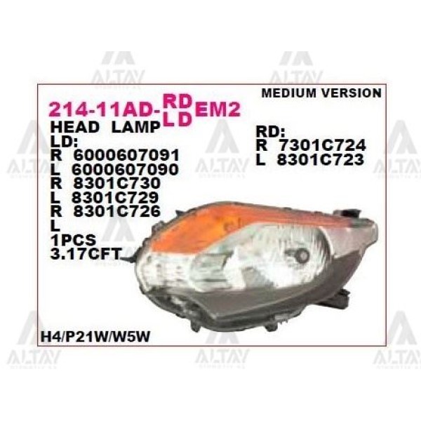 DEPO 214-11ADR-LDEM2 Ön Far Sağ- Siyah - Mitsubishi L200 15- Fiat Fullback 15-