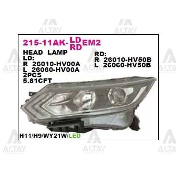DEPO 21511AKLLDEM2 Ön Far Sol Nissan Qashqai 17- Ledli 