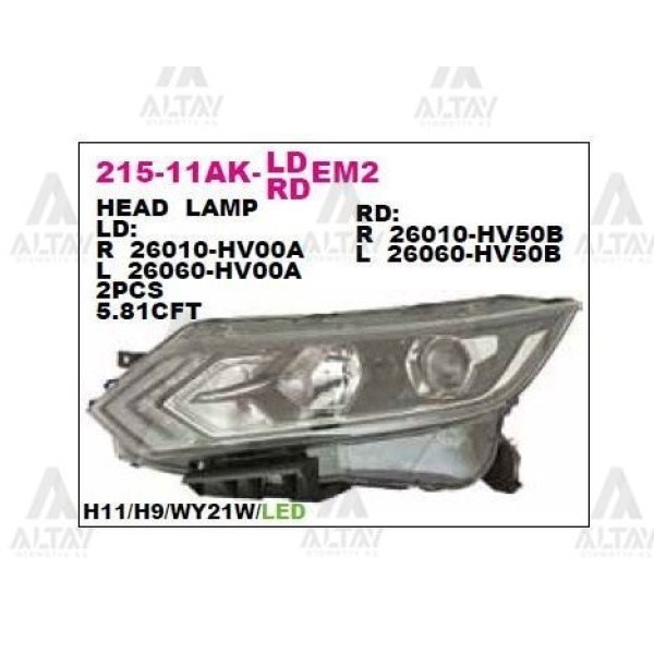 DEPO 21511AKRLDEM2 Ön Far Sağ Nissan Qashqai 17- Ledli