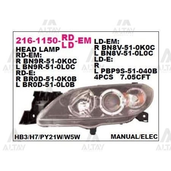 DEPO 216-1150L-LD-EM Ön Far Sol- Elek Man - Mazda 3 Serisi Sedan 03-08 