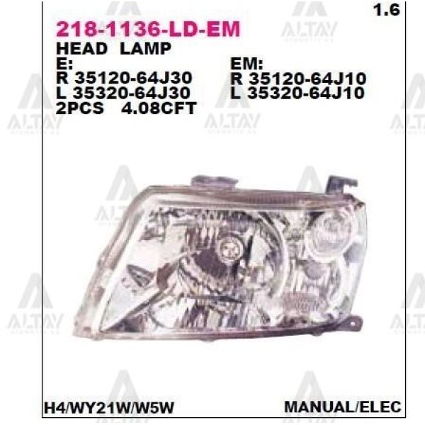 DEPO 218-1136R-LD-EM Ön Far Sağ- Suzuki Grand Vitara 3Kapı 1.6 05-