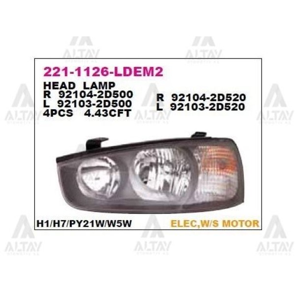 DEPO 2211126LLDEM2 Ön Far Sol Motorlu Siyah Hyundai Elantra 02-03