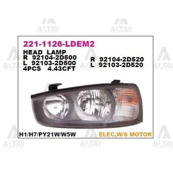 DEPO 2211126RLDEM2 Far Sağ Motorulu Siyah Elantra 02 03 