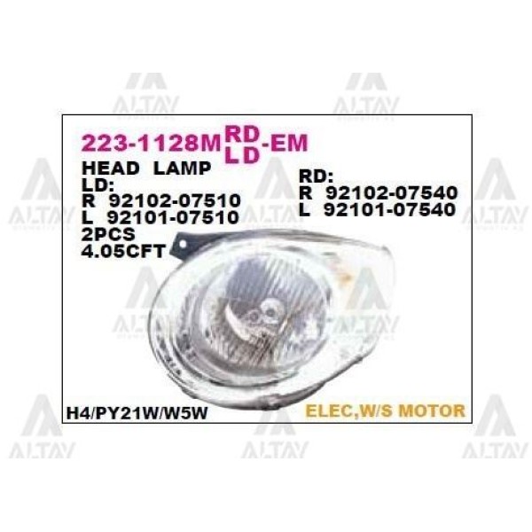 DEPO 2231128LMLDEM Ön Far Sol Kia Picanto 08-10 