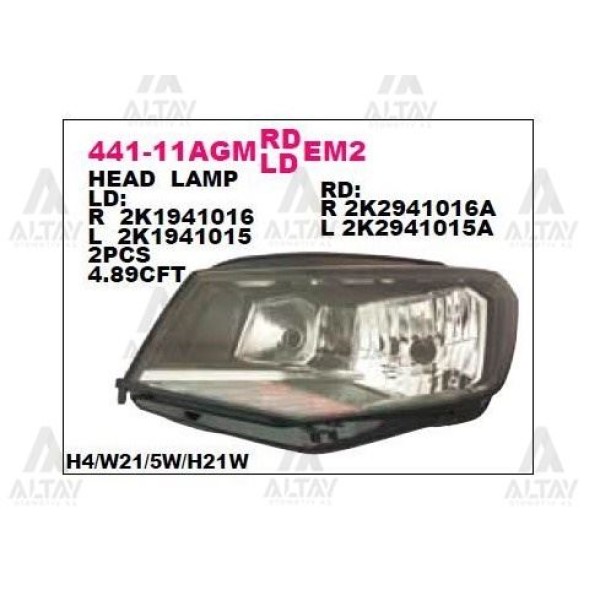 DEPO 441-11AGLMLDEM2 Ön Far Sol Motoru Uzerınde Siyah Volkswagen Caddy 15-