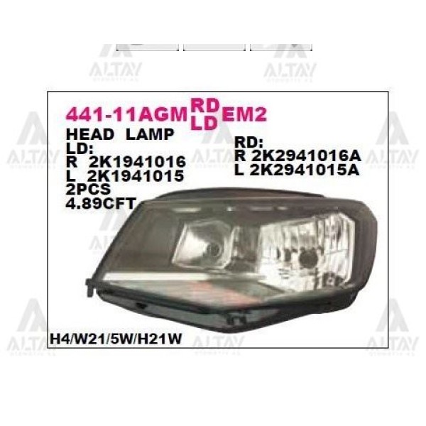 DEPO 441-11AGRMLDEM2 Ön Far Sağ Motoru Uzerınde Siyah Volkswagen Caddy 15-