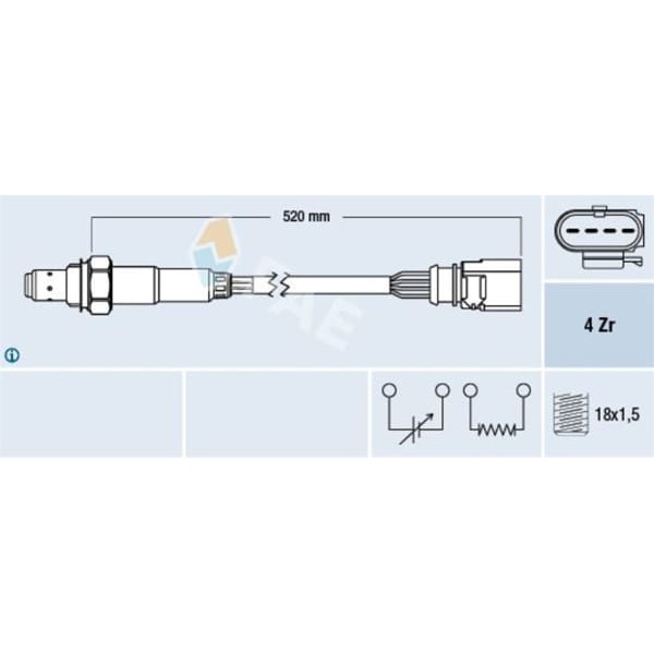 FAE 77438 Lambda Sensörü VW Üniversal Arka 4 Fişli 52 Cm