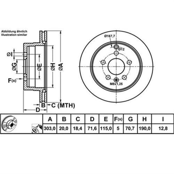 FERODO DDF1660C Arka Fren Aynası Antara 2.4-3.2 V6-2.0 Cdtı 07- Captiva 2.4-3.2-2.0D 06-(303×20×5Dlx 