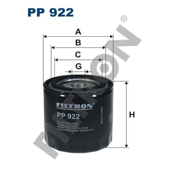 FILTRON PP922 Yakıt Filtresi Mazda B-Serie (Pickup) 2.5 D 4Wd 78Hp 09/98-06/99