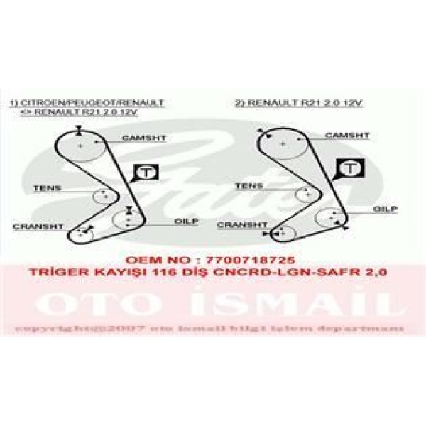 GATES 5058XS Triger Eksantrik Kayışı R21 Concorde Safrane 116X190