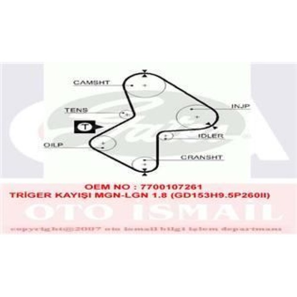 GATES 5486XS Triger Eksantrik Kayışı Megane Laguna 1.8 153X260 