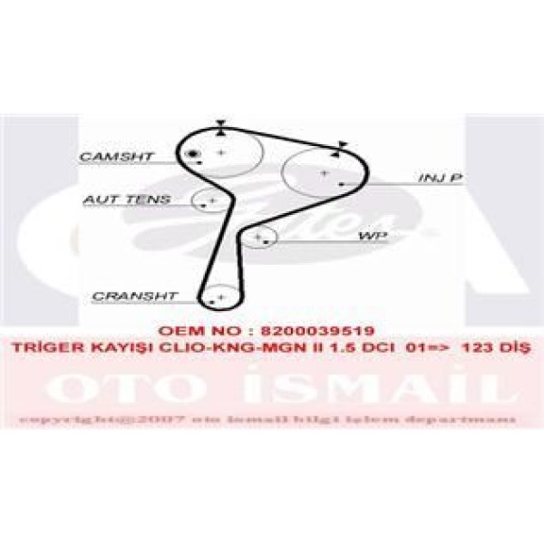 GATES 5578XS Triger Eksantrik Kayışı CLIO II Kangoo Megane II 1.5 DCI 123X270 