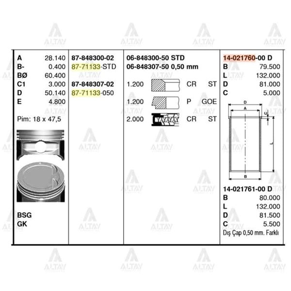 GOETZE ISS 6-848300-50 Segman Std 1.6 16V Accent Goetze