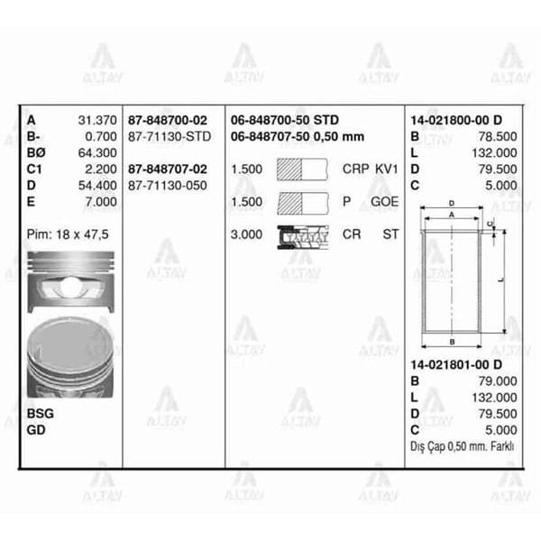 GOETZE ISS 6-848700-50 Segman Accent 95-99 1	5 Benzin 12V 75	50×1	5×1	5×3 - 69Kw - 89Ps - G4Ek - Std 