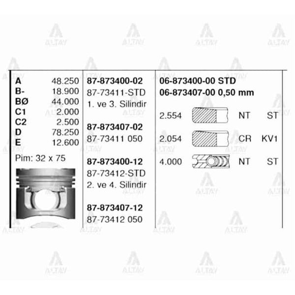 GOETZE ISS 6-873400-0 Segman Std L200 06-11 2.5 Dıd 4D56TDI Cr 91.10Mm 