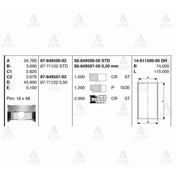 GOETZE ISS 14-11500-0 Gömlek 71.00Mm İ10 İ20 1.2 16V 05- G4La