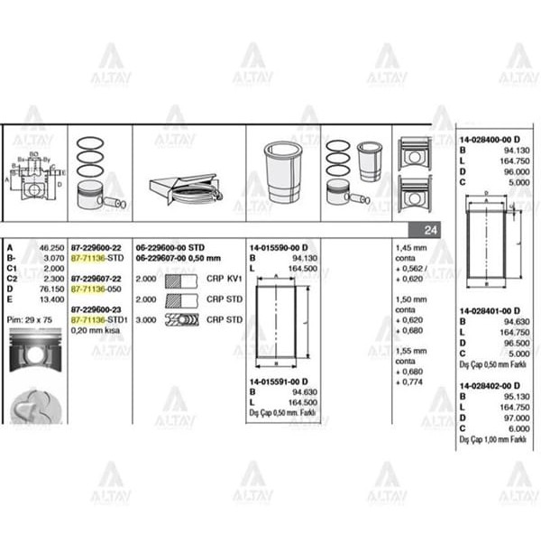 GOETZE ISS 14-15590-0 Gömlek Std Düz Flanşsız L300 H100 Bongo K2500 Adet 14-010370-00 